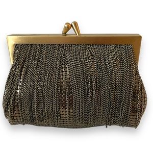 Whiting & Davis Modern Cascade Fringe Metal Mesh Kiss Lock Bag Purse Clutch